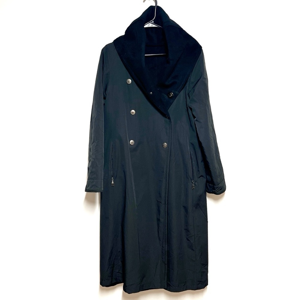 MaxMara black reversible cashmere Wool Blend Rain resist nylon Long Coat Sz 8